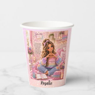 Pretty Pastel Pink Rainbow Christian Girl Bible Paper Cups