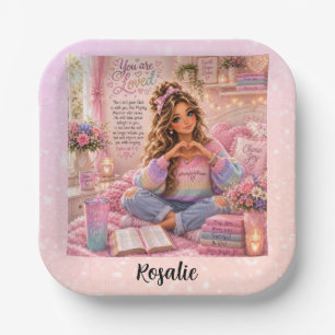 Pretty Pastel Pink Rainbow Christian Girl Bible Paper Plate