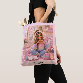 Pretty Pastel Pink Rainbow Christian Girl Bible Tote Bag