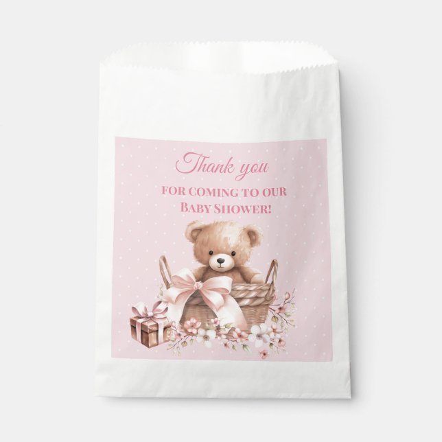 Pretty Pastel Pink Teddy Bear Baby Shower  Favour Bags (Front)