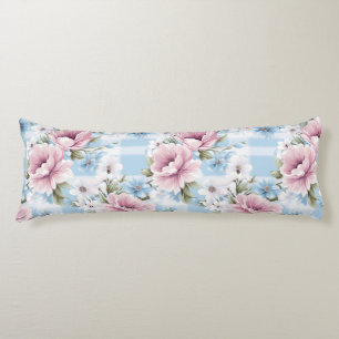 PRETTY PASTEL PINK WHITE BLUE WATERCOLOR FLOWERS BODY CUSHION