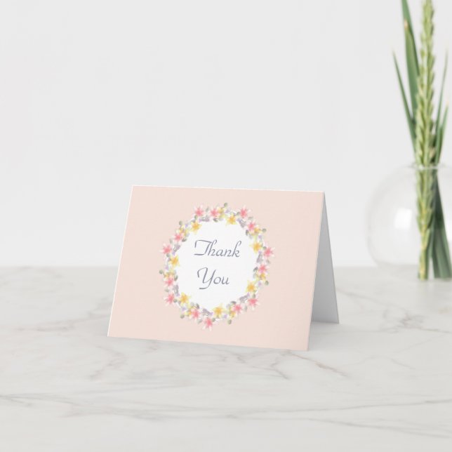 Pretty Pastel Pink with Lily Flower Wreath Thank You Card (Front)