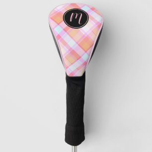 Pretty Pastel Plaid Pattern Monogram Golf Head Cover
