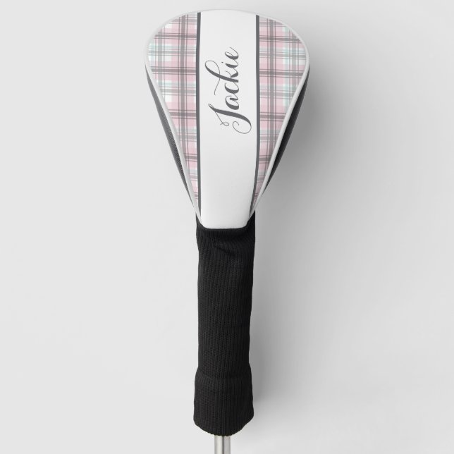 Pretty Pastel Plaid Stripe Golf Head Cover (Front)