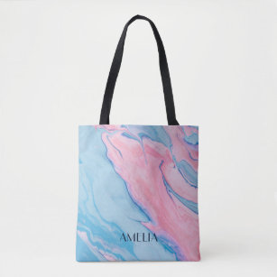 Pretty pastel poured paint personalised tote bag