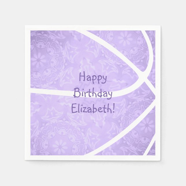 pretty pastel purple girly basketball party napkin (Front)