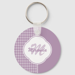 Pretty Pastel Purple Houndstooth Monogram and Name Key Ring