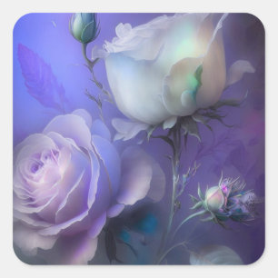 Pretty Pastel Purple Iridescent Flowers Square Sticker