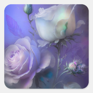 Pretty Pastel Purple Iridescent Flowers Square Sticker