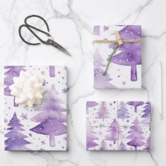 Pretty Pastel Purple Watercolour Tree Pattern Wrapping Paper Sheet