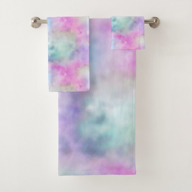 Pretty Pastel Rainbow Cloud BATHROOM TOWEL SET (Insitu)