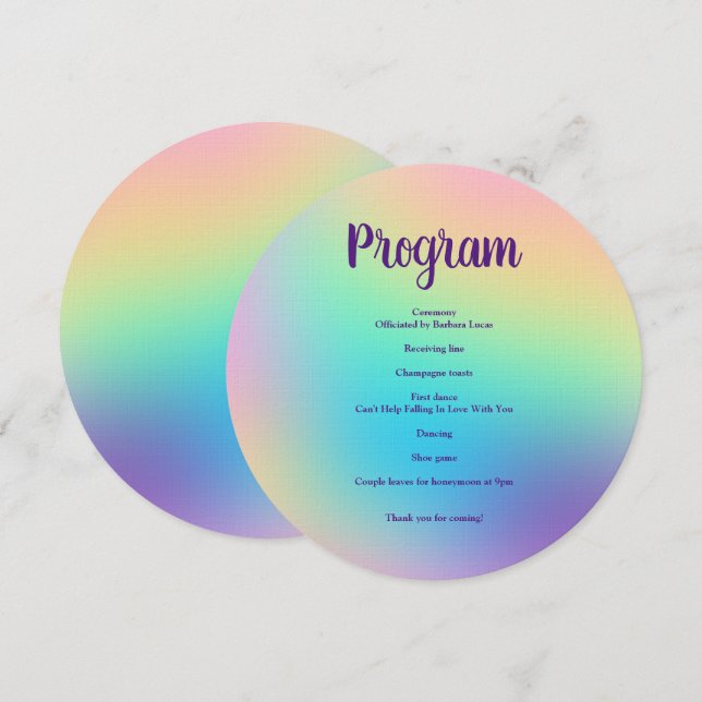 Pretty Pastel Rainbow Gradient Wedding Program Programme (Front/Back)