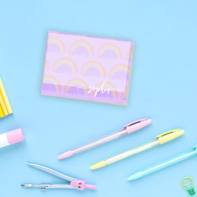 Pretty pastel rainbow pattern name personalised  post-it notes (Creator Uploaded)