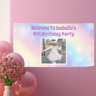 Pretty Pastel Rainbow Photo Girls Birthday Party Banner