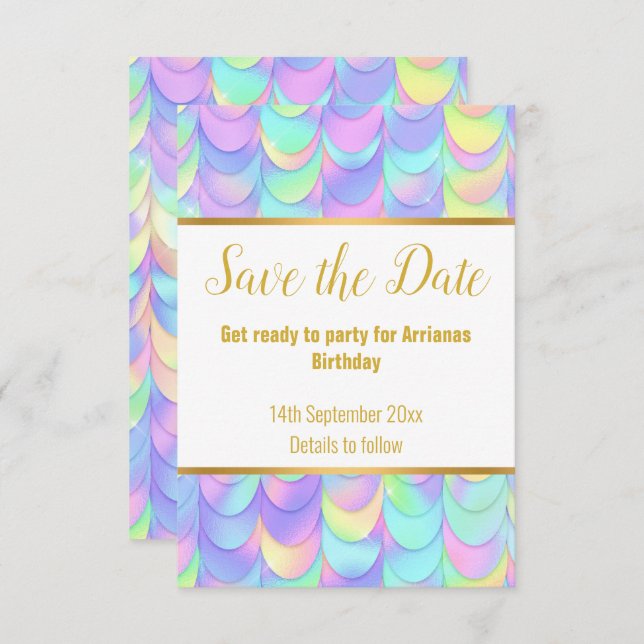 PRETTY PASTEL RAINBOW SCALES RESPONSE RSVP CARD (Front/Back)