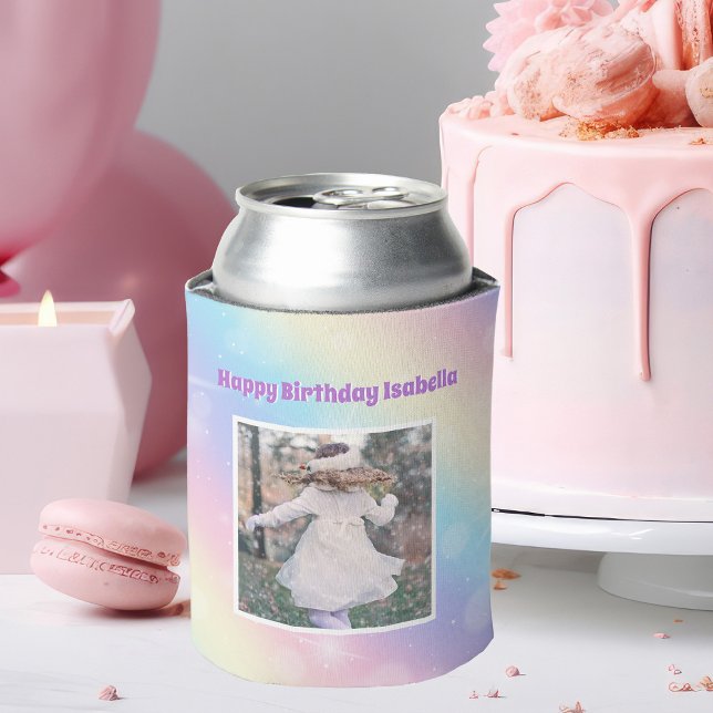 Pretty Pastel Rainbow Sparkle Girls Birthday Party Can Cooler (Creator Uploaded)