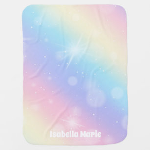 Pretty Pastel Rainbow Sparkle Girly Monogram Baby Blanket