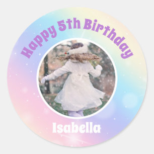 Pretty Pastel Rainbow Sparkle Kids Birthday Party Classic Round Sticker