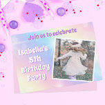 Pretty Pastel Rainbow Sparkle Kids Birthday Party Invitation<br><div class="desc">Celebrate your little girl's birthday with these pretty pastel rainbow sparkle invitations that feature beautiful purple letters and your child's custom photograph. This magical invite exemplifies the enchantment of childhood. Add your kid's photograph for a personal touch on this cute whimsical party invite.</div>