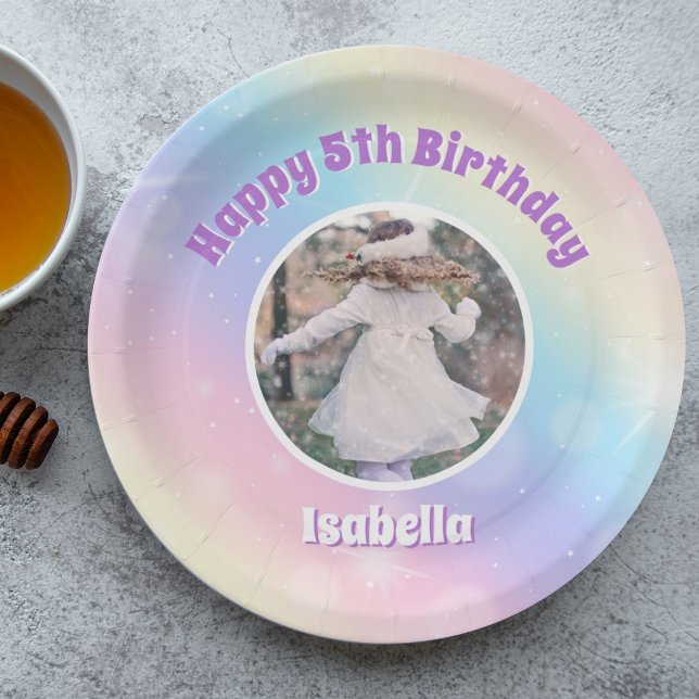 Pretty Pastel Rainbow Sparkle Kids Birthday Party Paper Plate (Creator Uploaded)