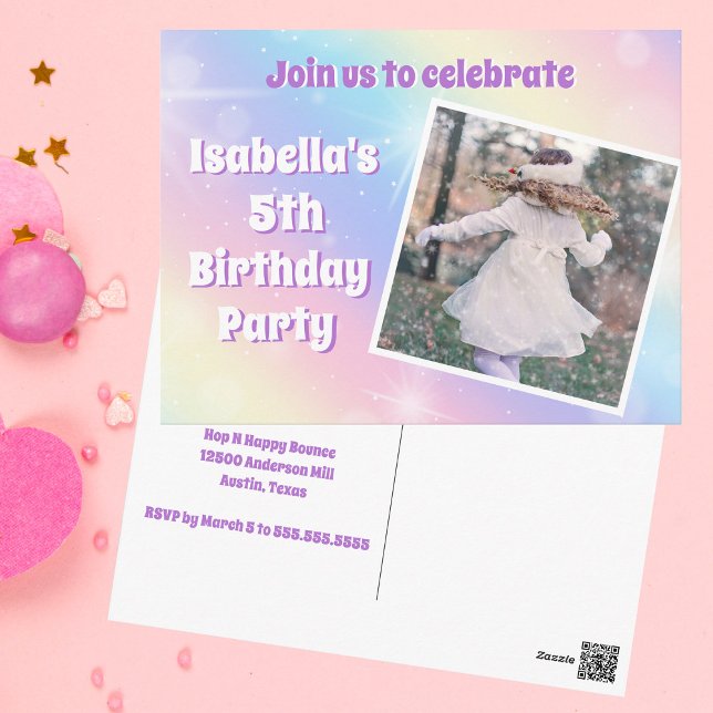 Pretty Pastel Rainbow Sparkle Kids Birthday Party Postcard (Creator Uploaded)