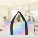 Pretty Pastel Rainbow Sparkle Personalised Duffle Bag<br><div class="desc">Customise this pretty pastel rainbow sparkle duffel bag features your name in cute white writing. This magical design has a girly pink and purple pattern and beautiful bursts of light.</div>