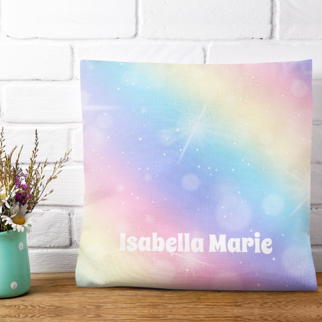 Pretty Pastel Rainbow Sparkle Personalised Girly Cushion (Creator Uploaded)