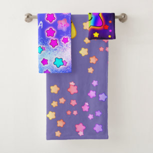 Pretty Pastel Stars in Cosmic Galaxy Bath Towel Set