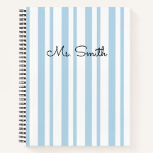 Pretty Pastel Striped Pattern Blue Notebook