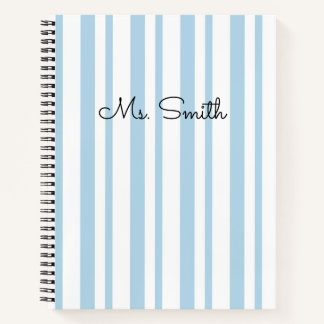Pretty Pastel Striped Pattern Blue Notebook
