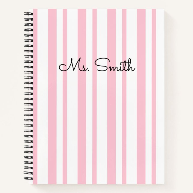 Pretty Pastel Striped Pattern Pink Notebook (Front)