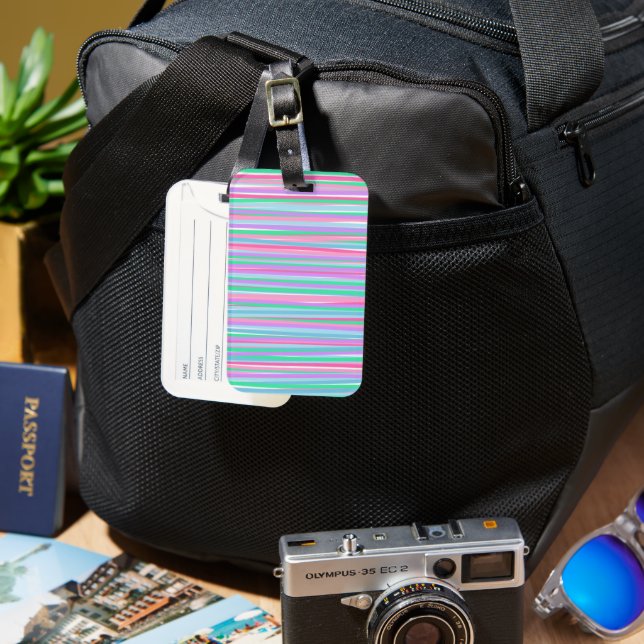 Pretty Pastel Stripes Luggage Tag (Front & Back)
