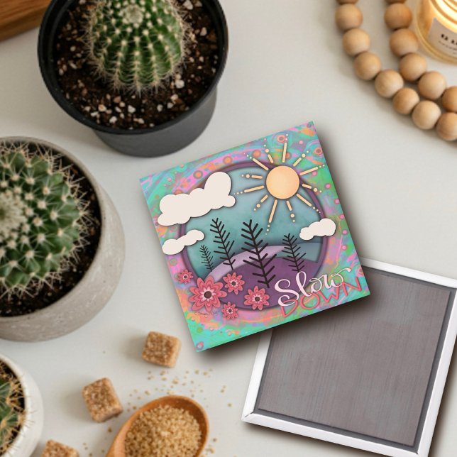 Pretty Pastel Sunset Slow Down Quote Inspirivity Magnet (Creator Uploaded)