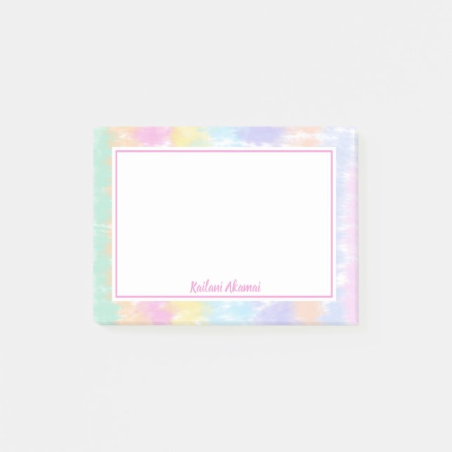 Pretty Pastel Tie Dye Rainbow Stripes Name Post-it Notes (Front)