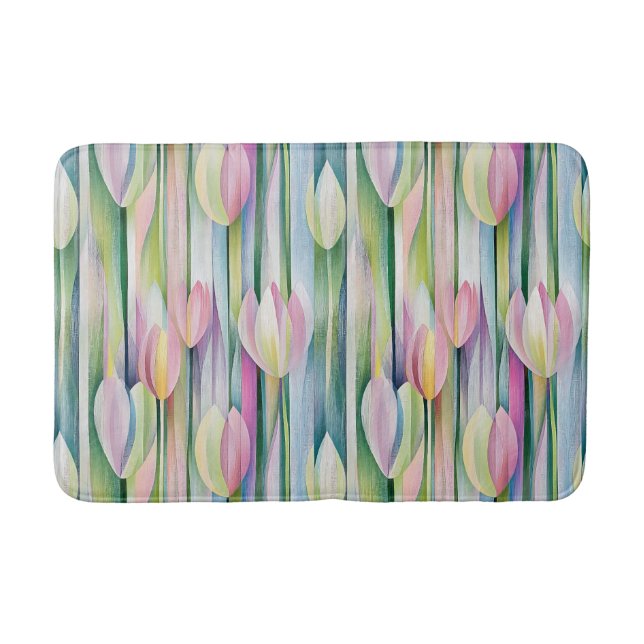 Pretty pastel Tulips pattern Bath Mat (Front)