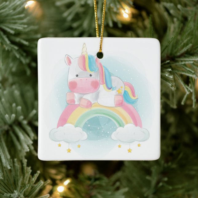 Pretty Pastel Unicorn Ceramic Ornament (Tree)