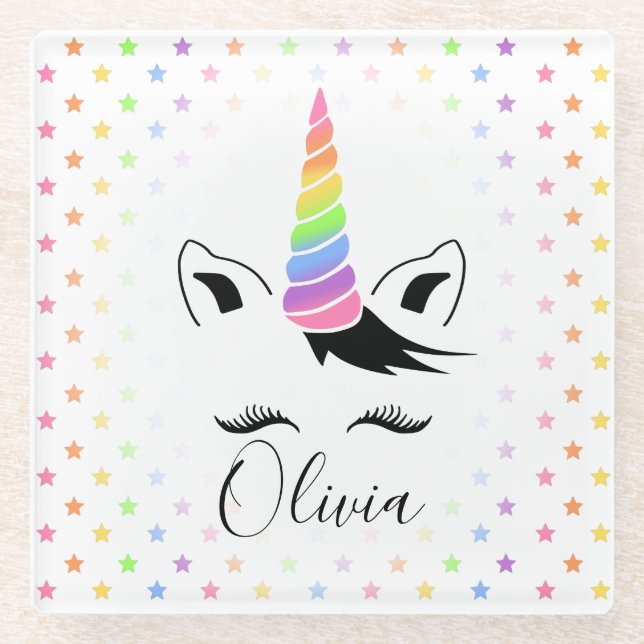 Pretty Pastel Unicorn Glass Coaster (Front)