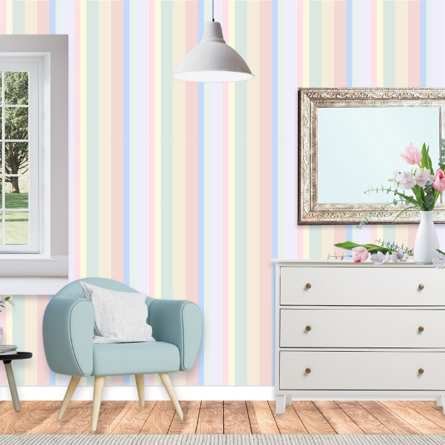 Pretty Pastel Vertical Striped Pattern Colourful  Wallpaper (Pretty wallpaper with vertical stripe pattern in ice cream pastel colors)