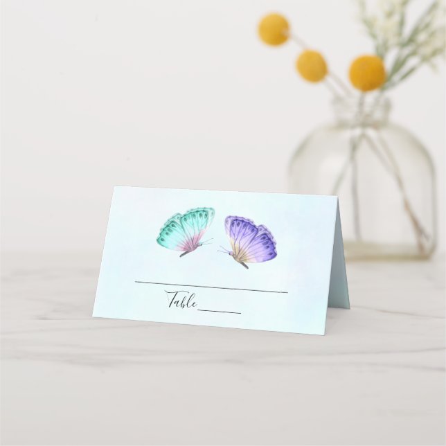 Pretty Pastel Watercolor Butterfles Place Card (Front)