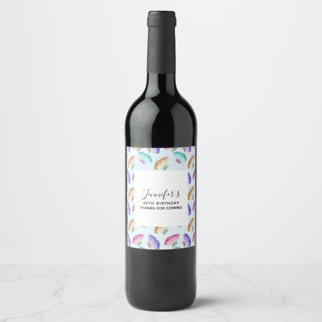 Pretty Pastel Watercolor Butterfly Pattern Wine Label (Front)