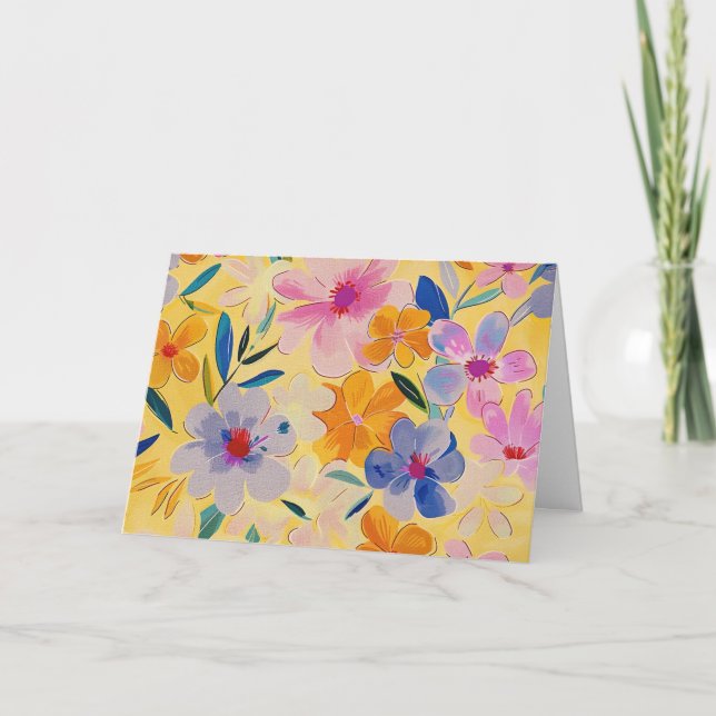 Pretty Pastel Watercolor Floral Note Card (Front)