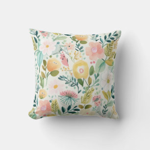 Pretty Pastel Watercolor Floral Throw Pillow