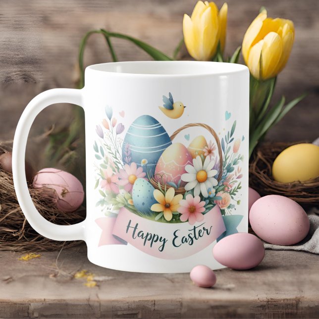 Pretty Pastel Watercolor Florals Happy Easter Coffee Mug (Pretty Pastel Watercolor Florals Happy Easter Coffee Mug)