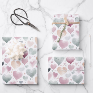 Pretty Pastel Watercolor Heart Pattern  Wrapping Paper Sheet