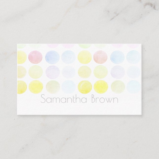 pretty pastel watercolor painted dots custom business card (Front)