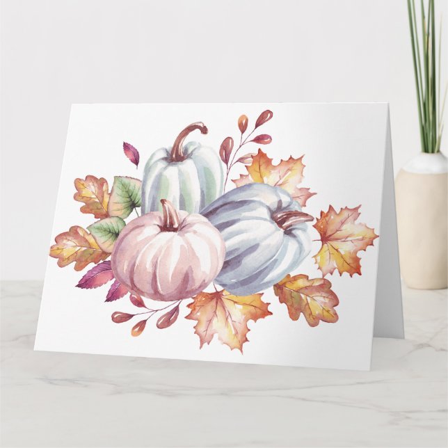Pretty Pastel Watercolor Pumpkins Card (Front)
