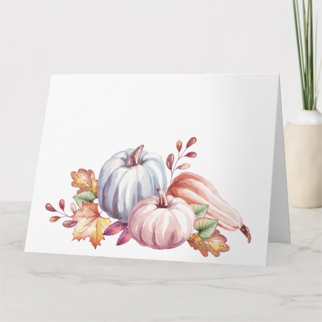 Pretty Pastel Watercolor Pumpkins & Gourd Card (Front)