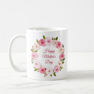 Pretty Pastel Watercolor Rose Wreath Coffee Mug