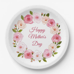 Pretty Pastel Watercolor Rose Wreath Paper Plate