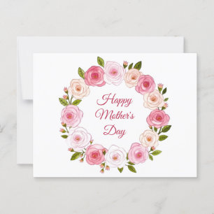 Pretty Pastel Watercolor Rose Wreath Postcard